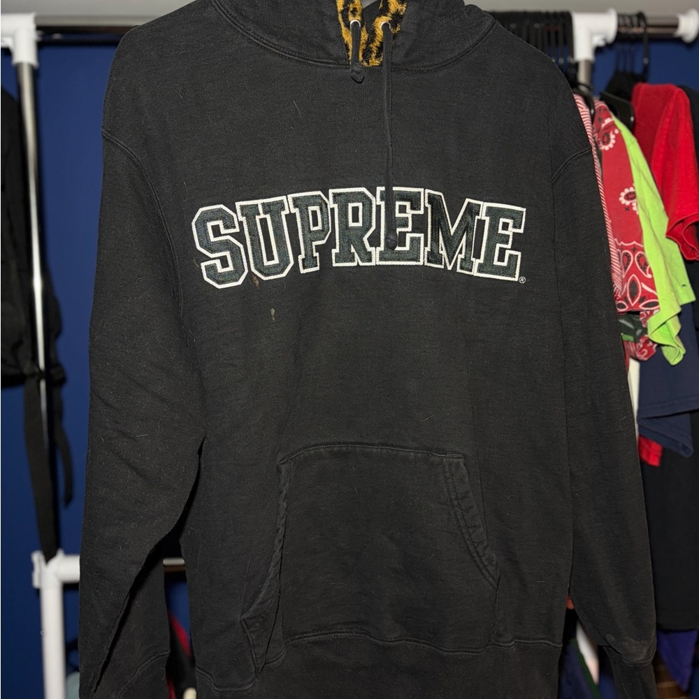Supreme Black Hooded Sweatshirt with Leopard Lined Hood